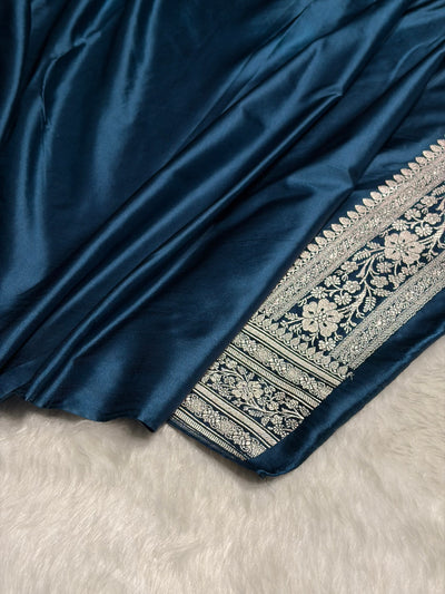 Sky Blue Shades Jaal Pattern Floral Jaal Mashru Silk Saree MCS07