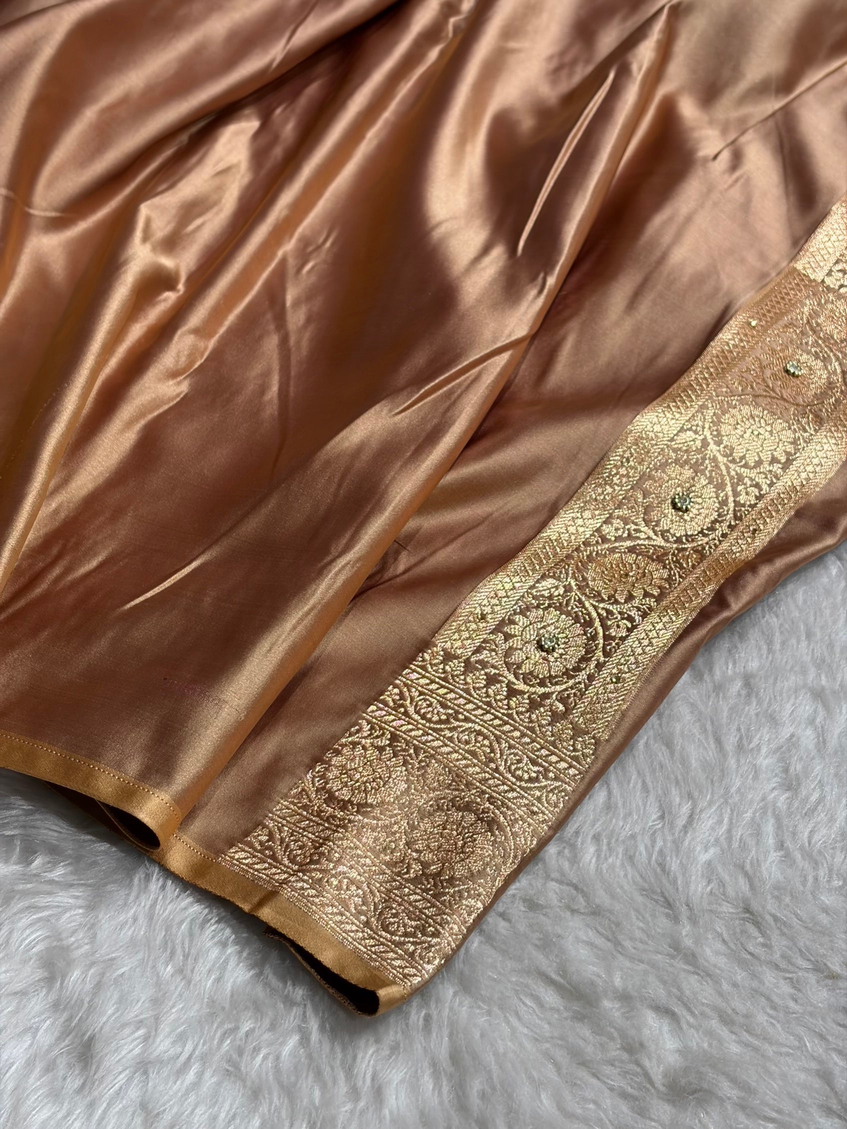 Banarasi Boota Katan Silk Saree In Tusser Shades With Ari Zardozi Work BSK02