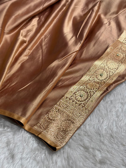 Banarasi Boota Katan Silk Saree In Tusser Shades With Ari Zardozi Work BSK02