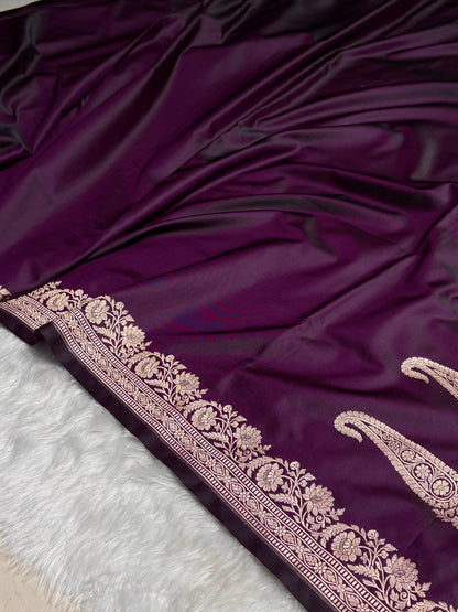 Dark Purple Boota With Floral Border Mashru Silk Saree MSM-94