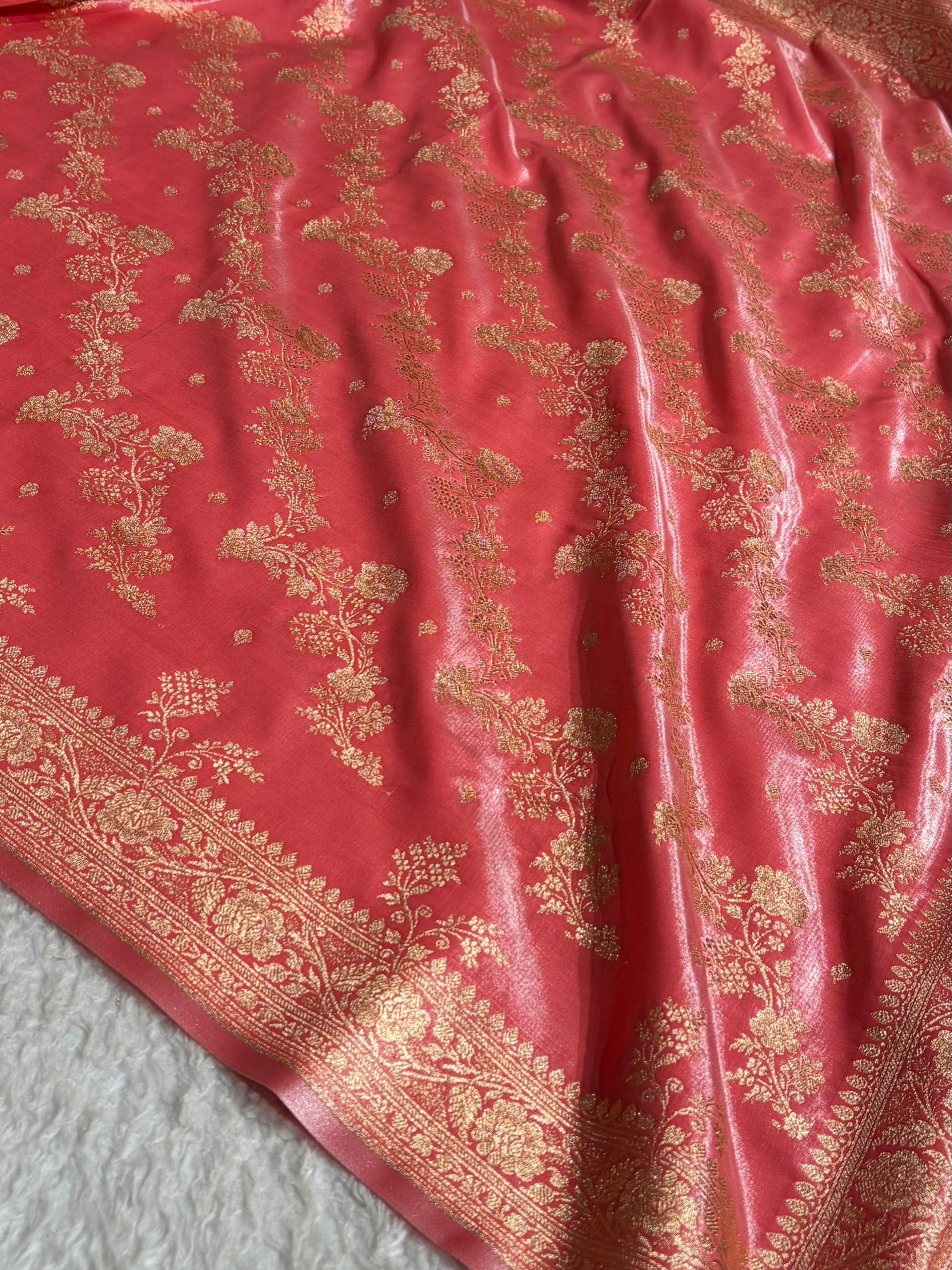 Satin Silk Saree Banarasi Cross with booti In Baby Pink Shades SS22
