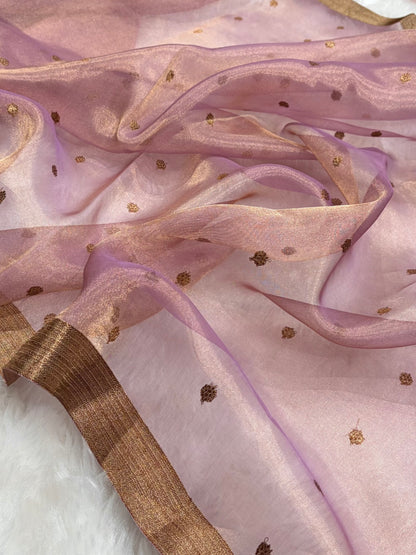 Pinkish Lavender Bananasi Floral Shades Pure Tissue Silk Saree PT-44