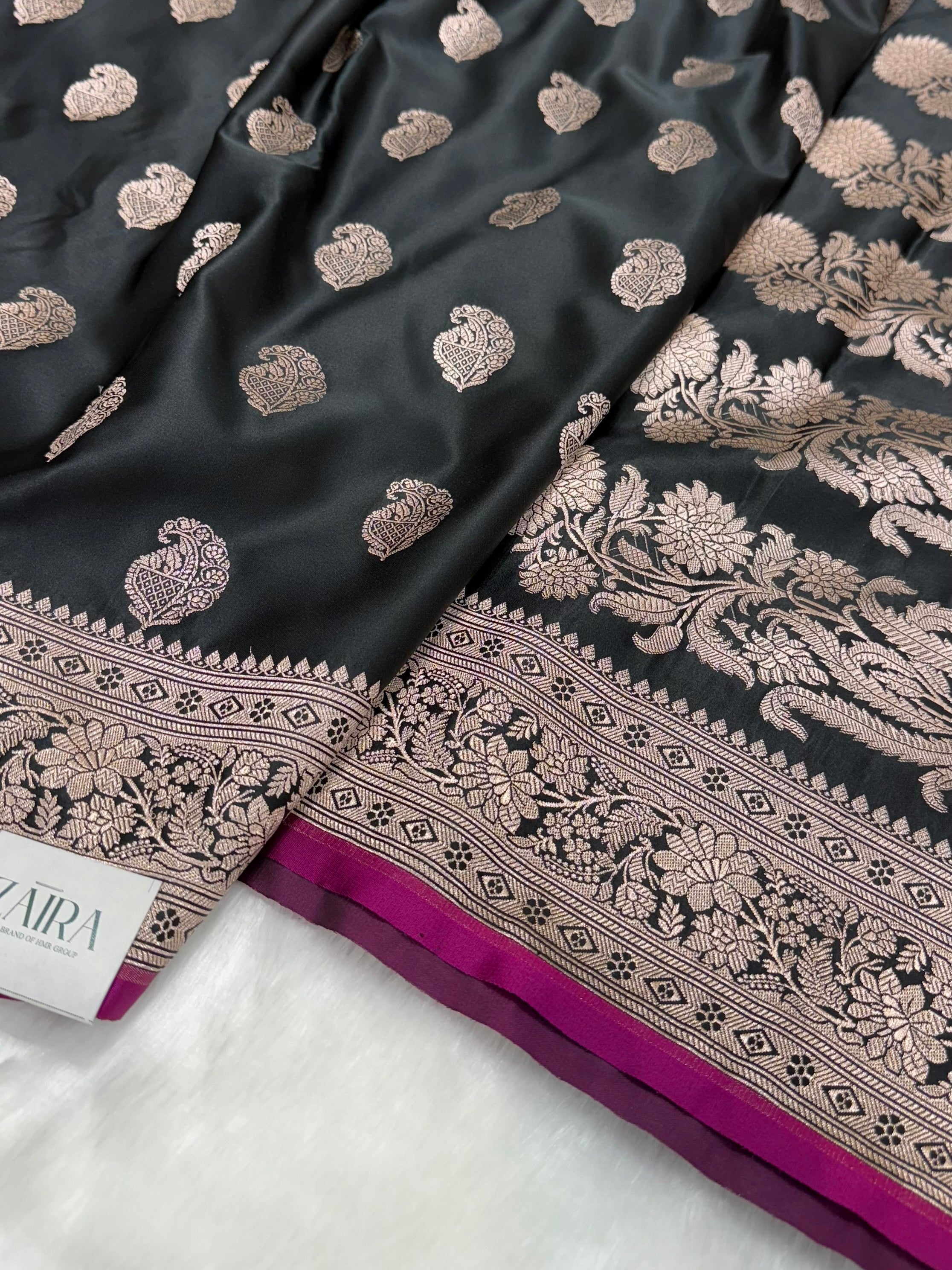 Black Paisley Motif Mashru Silk MSM 76
