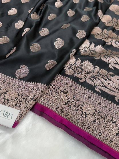 Black Paisley Motif Mashru Silk MSM 76
