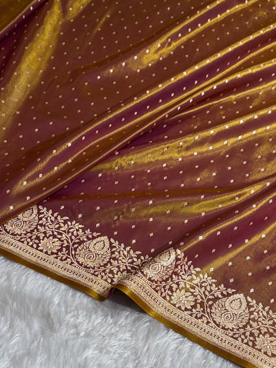 Satin Silk Saree Floral Boota in Magentic Gold Shades SS28