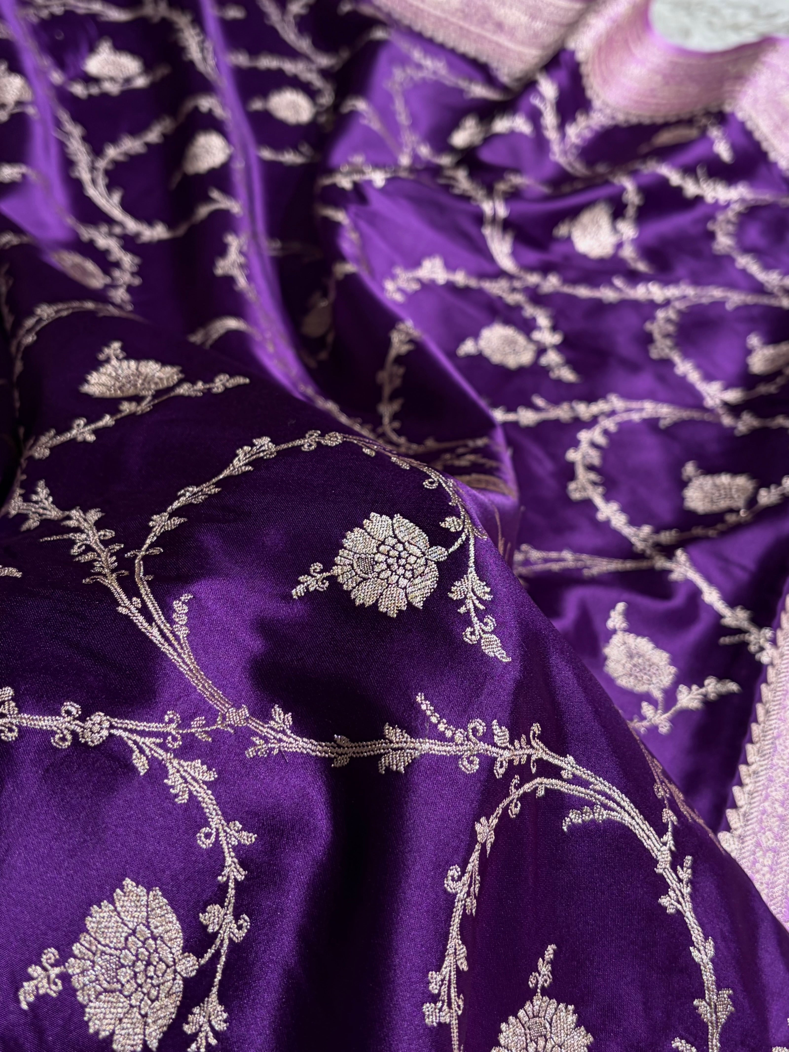 Banarasi Contrast Purple With Lavender Mashru Silk Saree Jaal MS44
