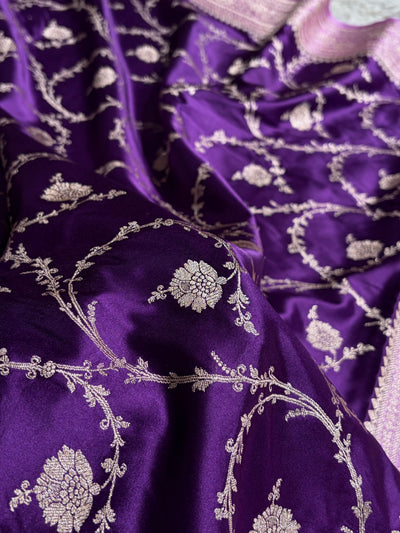 Banarasi Contrast Purple With Lavender Mashru Silk Saree Jaal MCS44