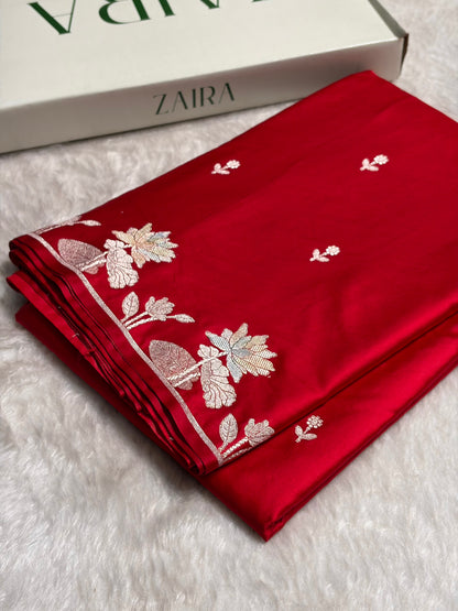 Red Floral Border With Minakari Booti Mashru Silk Saree MS54