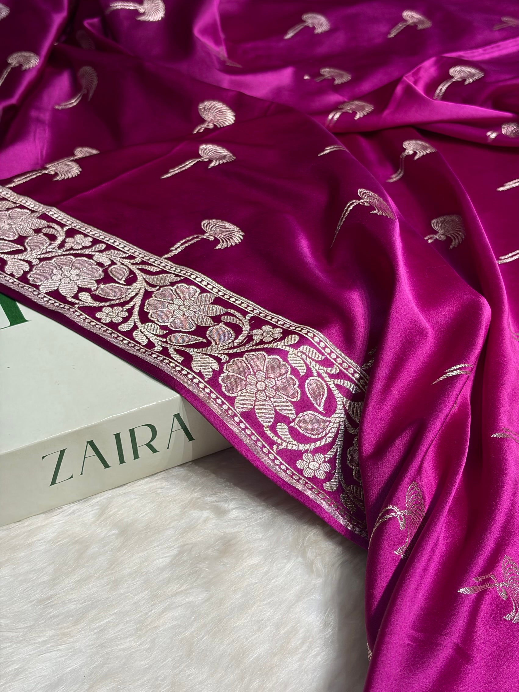 Pinkish Wine Shades Floral Booti Mashru Silk Saree MS55