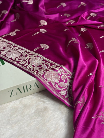 Pinkish Wine Shades Floral Booti Mashru Silk Saree MS55