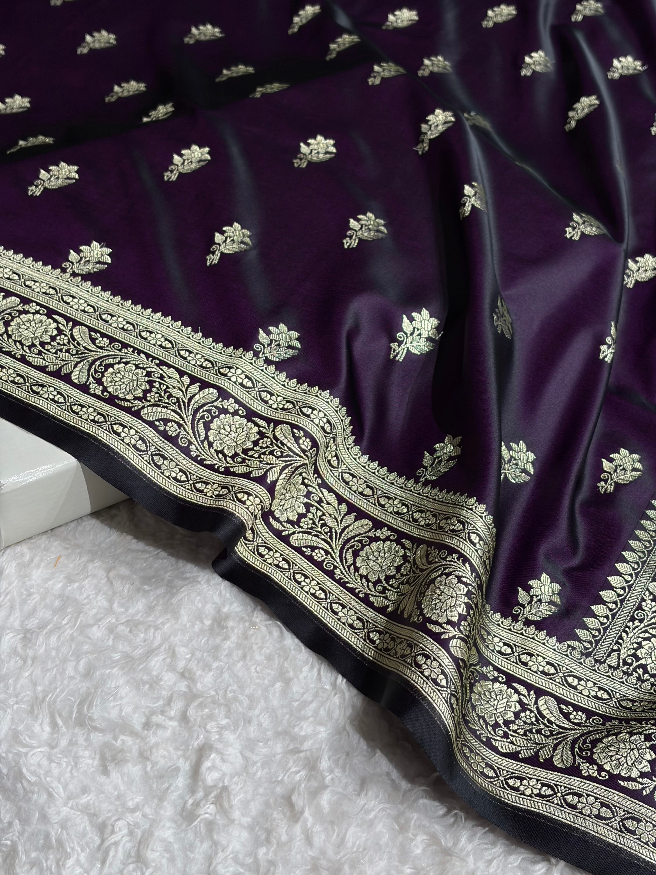 Cross Wine Shades Banarasi Boota Pattern Floral Mashru Silk Saree MSM-120