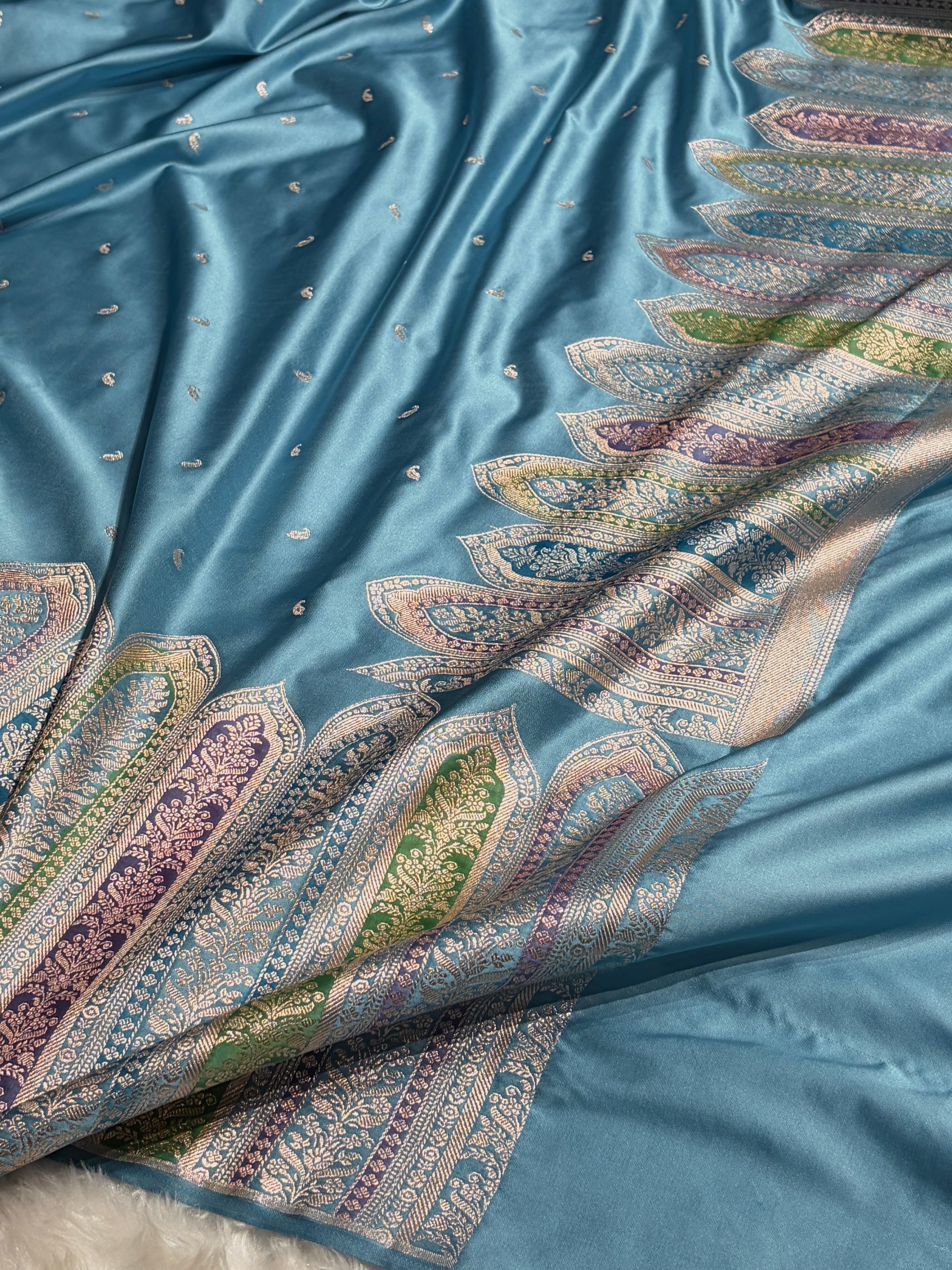 Skirt Border Sky Blue Minakari Mashru Silk Saree MS13