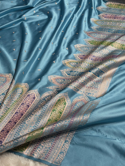Skirt Border Sky Blue Minakari Mashru Silk Saree MS13