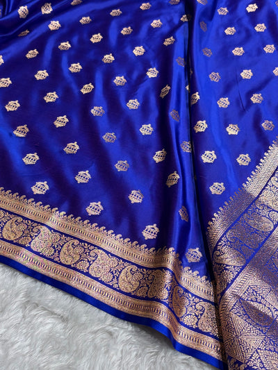 Banarasi Satin Katan Saree Booti Pattern in Royal Purple Shades SK137