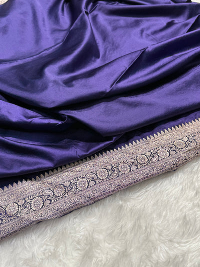 Contrast Navy- White Combination Jaal Mashru Silk Saree