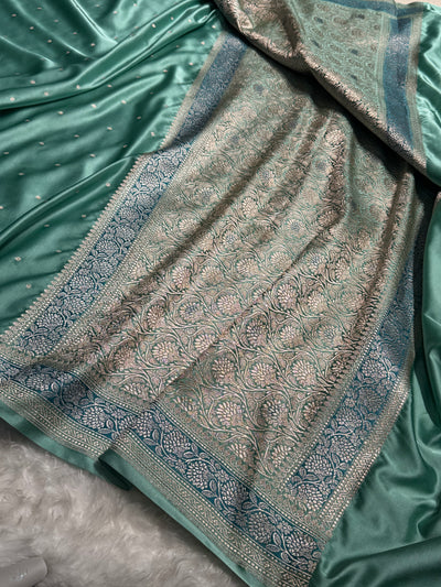 Sea Green Shades Booti Mashru Silk Saree MCS65