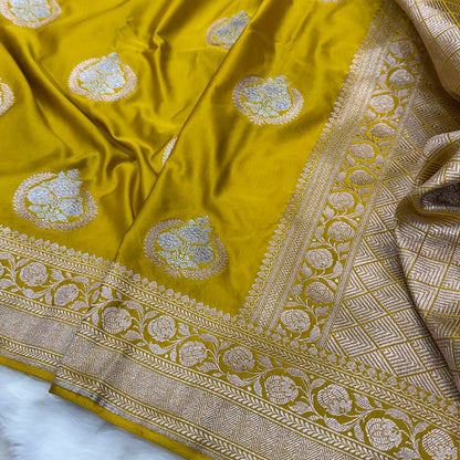 Mustard Minakari Boota Mashru Silk Saree