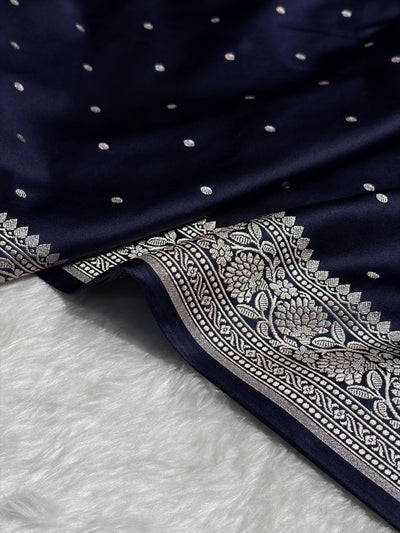 Dark Navy Blue Shades Booti Mashru Silk Saree MCS65