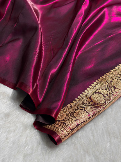 Banarasi Satin Silk Saree With Gotta Patti Booti Motif in Wine Shades SSGP20