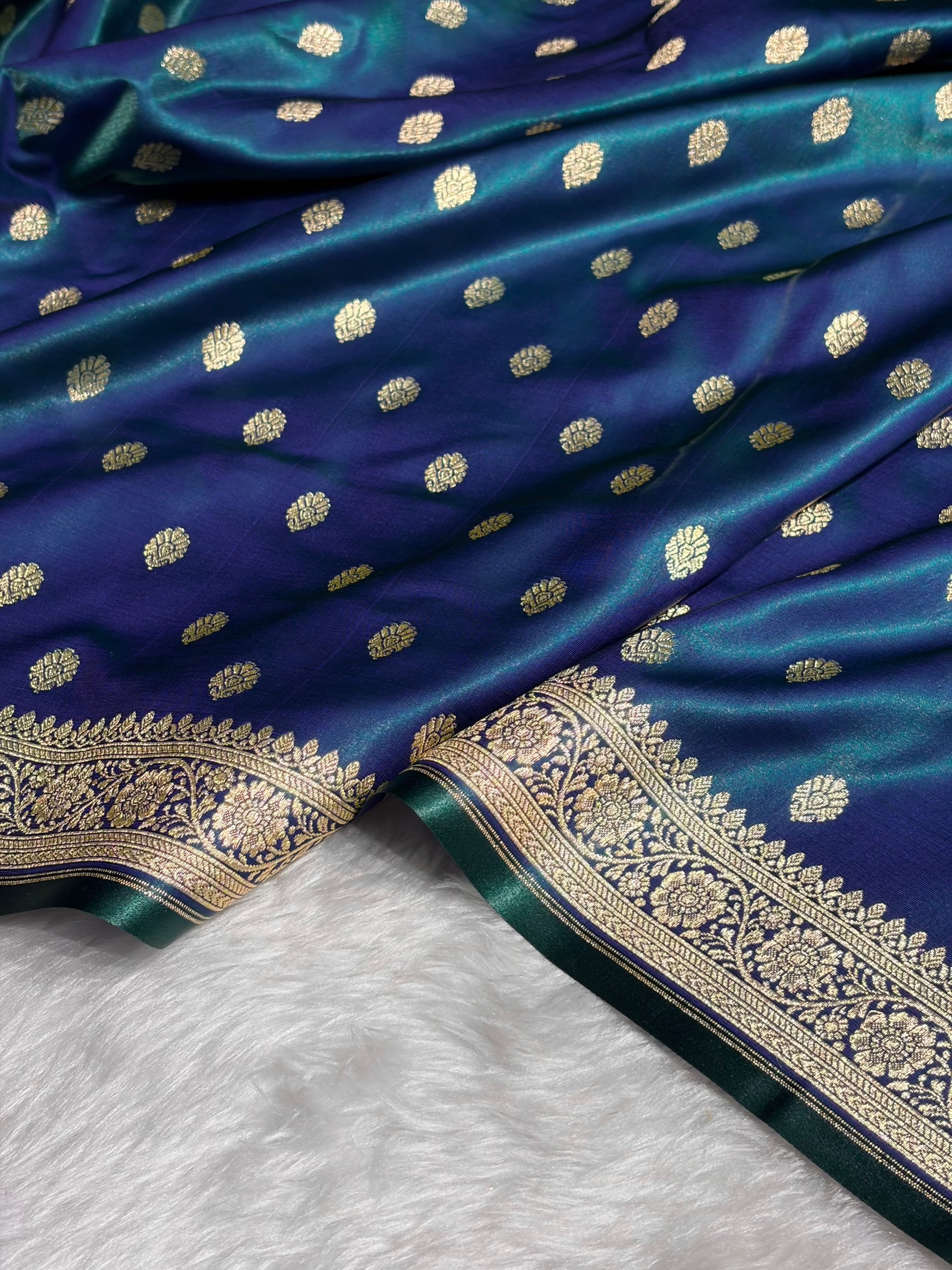 Peacock Shades Banarasi Satin Silk Saree SS36