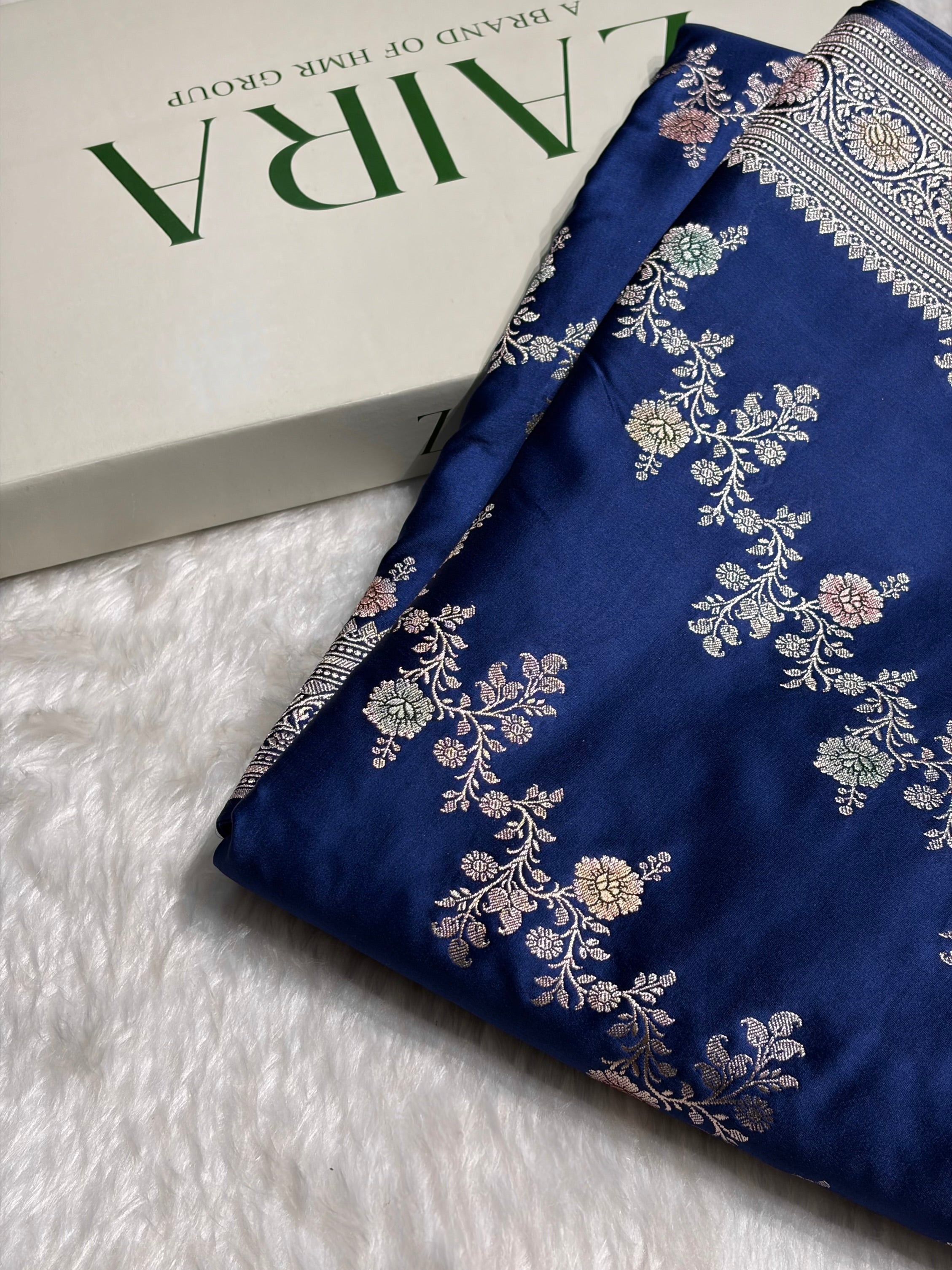 Royal Blue Minakari Banarasi Cross Mashru Silk Saree MS01