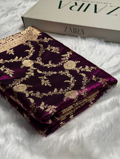 Light Weight Wine Jaal Pattern Satin Silk Saree SS14