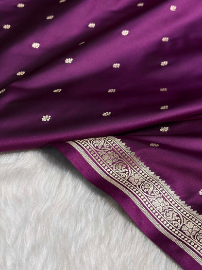Premium Banarasi Satin Katan Saree in Wine Shades SK90