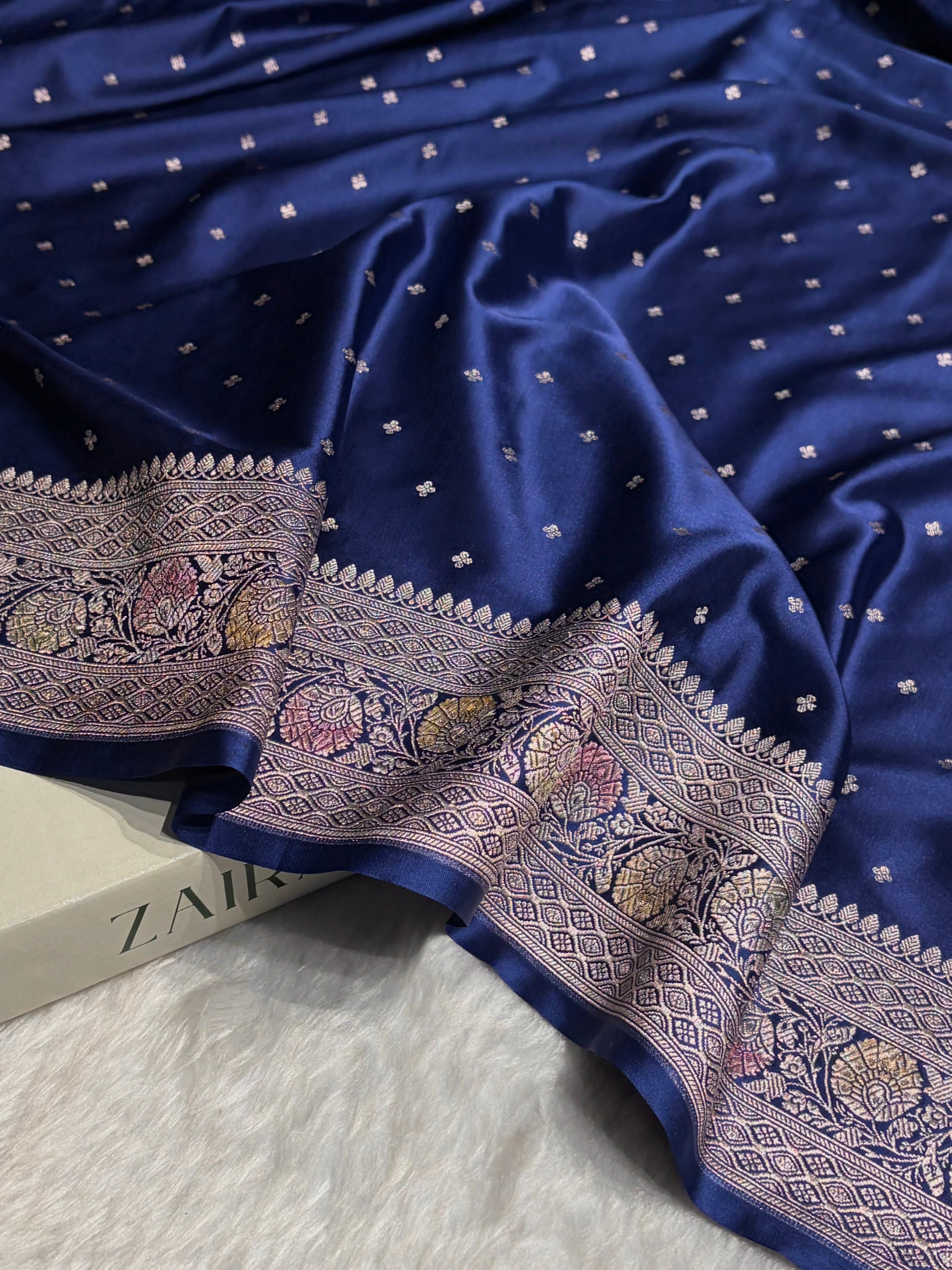 Royal Blue Shade Minakari Booti Mashru Silk Saree MS38