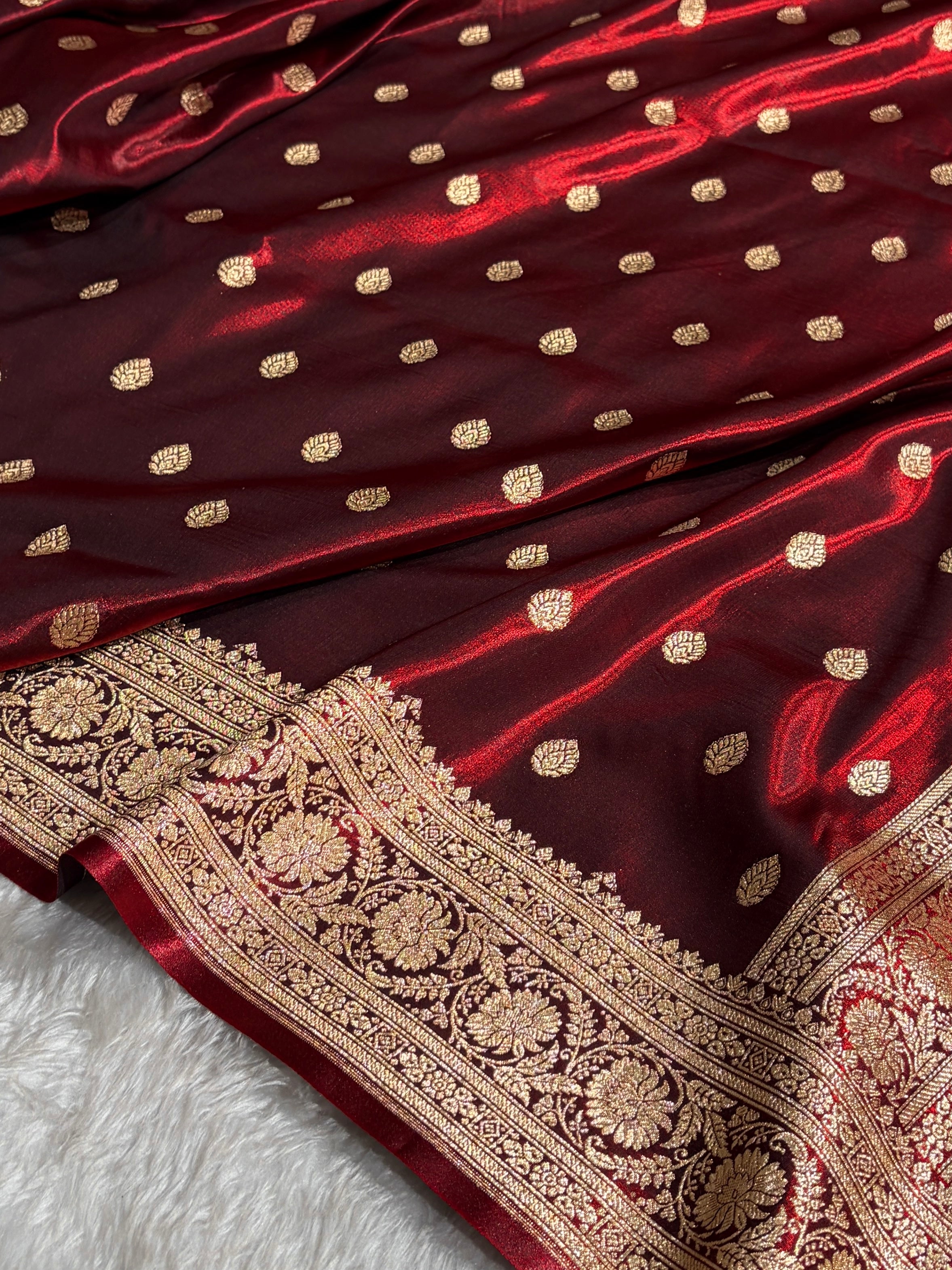 Maroon Shades Boota Pattern Banarasi Satin Silk Saree SS45