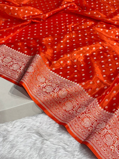 Orange Crepe Silky Katan Banarasi Saree CSK-02