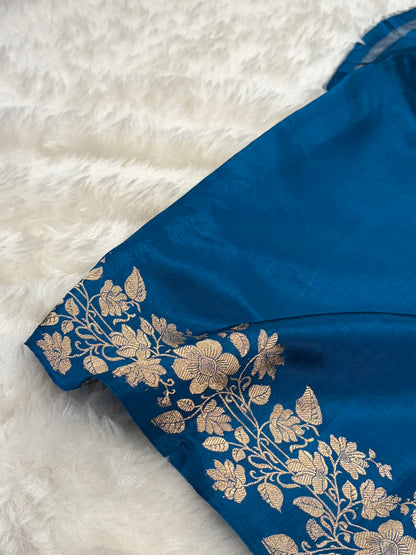 Banarasi German Blue Shades Boota Handwoven Pure Paper Silk RM-80