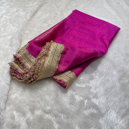 Semi Pure Tissue Silk Saree with Gotta Patti in Rani Pink Shades TGP13