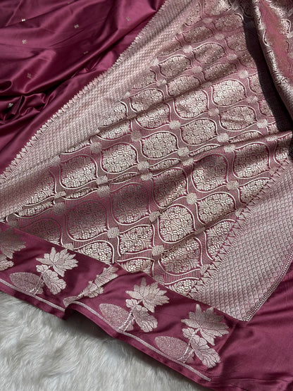 Mouve Floral Border Booti Mashru Silk Saree MS11