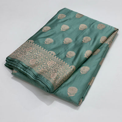 Aqua Blue Tree Motif Mashru Silk Saree MS19