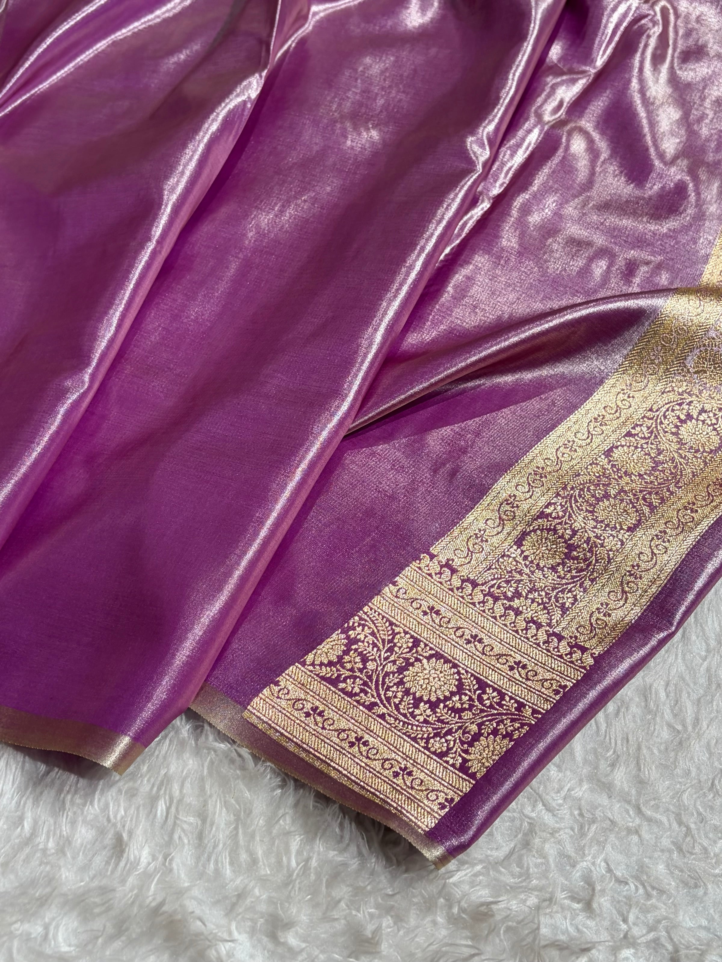 Purple Contrast Shades Cross Pattern Banarasi Satin Silk Saree SS39