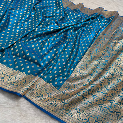 Satin Silk Booti in Firozy shades SS01