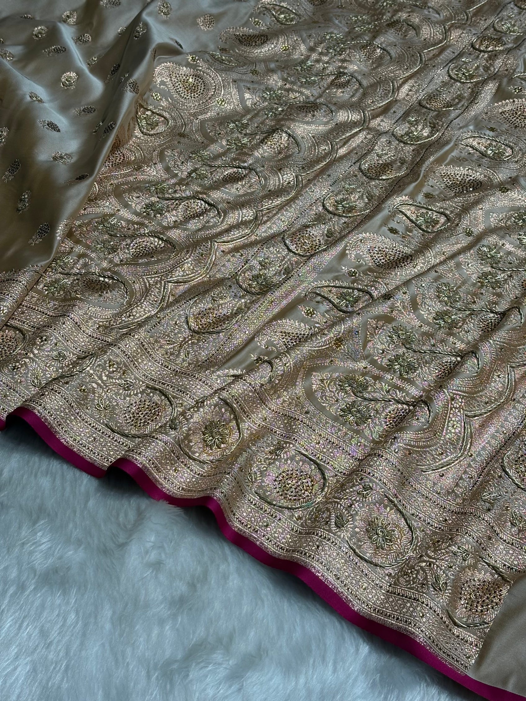 Tusser  Shades Booti Katan Silk Saree with Stone & Zardozi Work BSK12