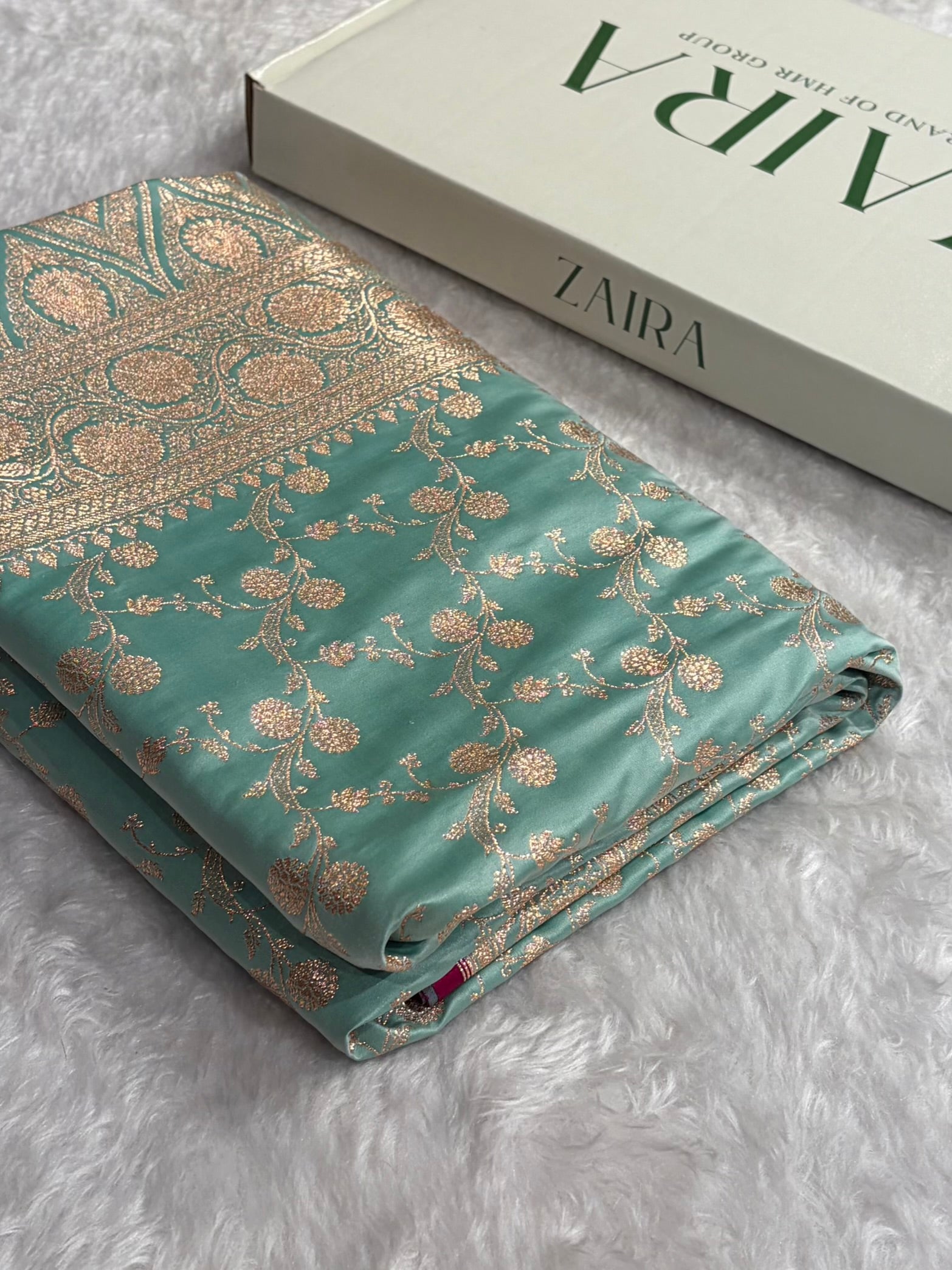 Bananas Sea Green Cross Satin Katan Silk Saree SK17