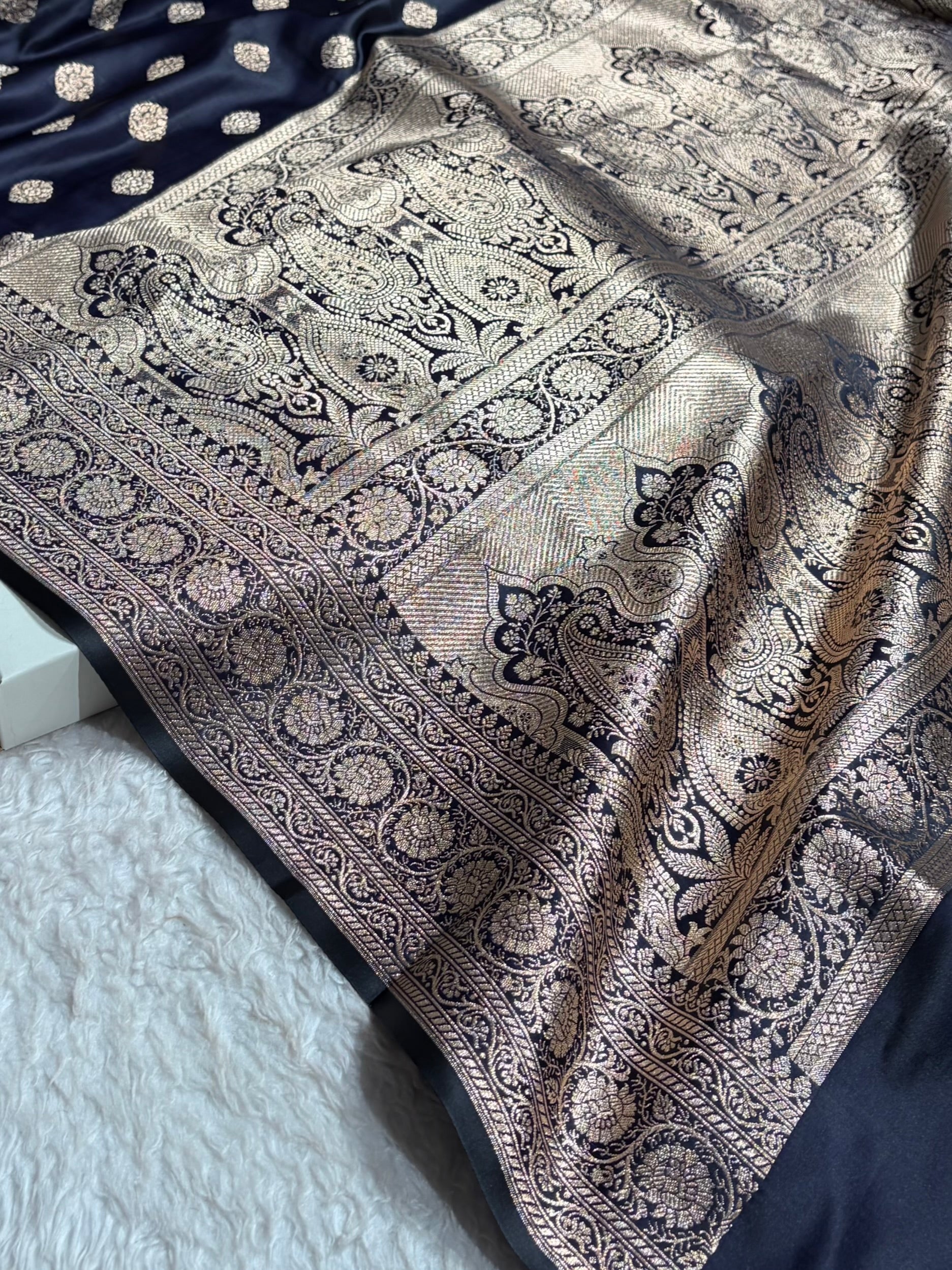 Boota Katan Silk Saree In Dark Navy Blue Shades SK02