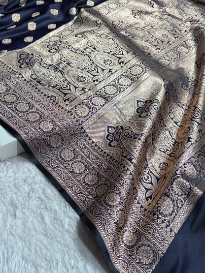 Boota Katan Silk Saree In Dark Navy Blue Shades SK02