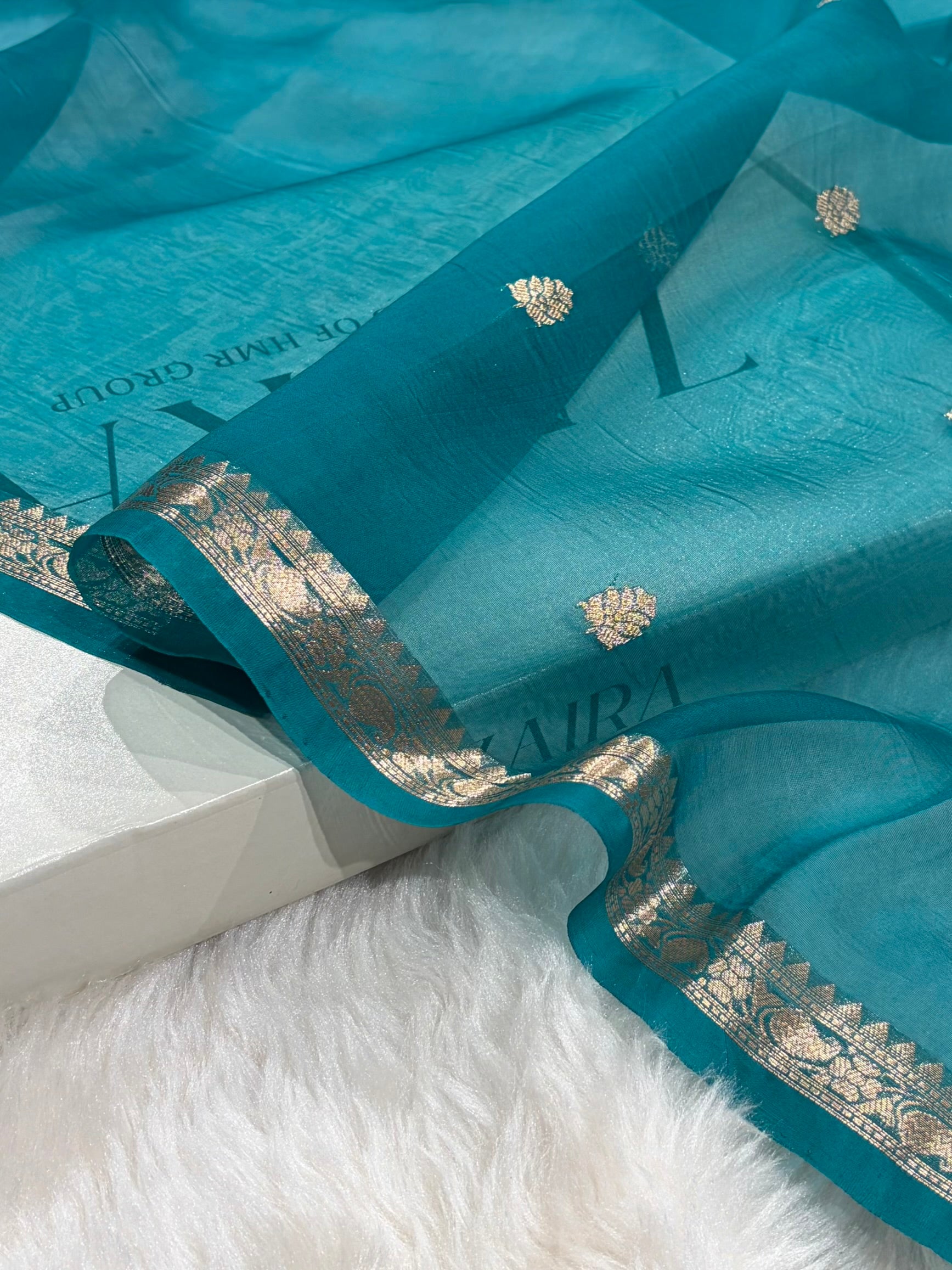 Banarasi Pure Organza Rama Shades Banarasi Silk Saree PO-35