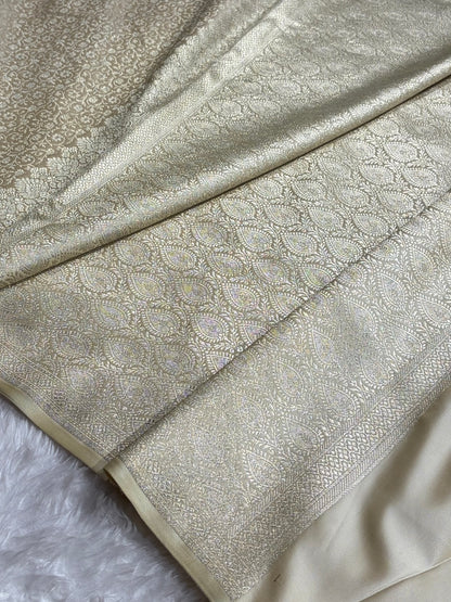 Banarasi Light Cream Brocade Soft Katan Silk Saree
