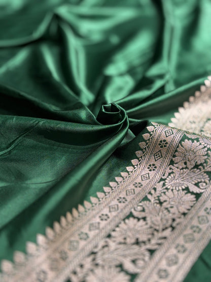 Dark Bottle Green Shades Minakari Motif Mashru Silk Saree MS09
