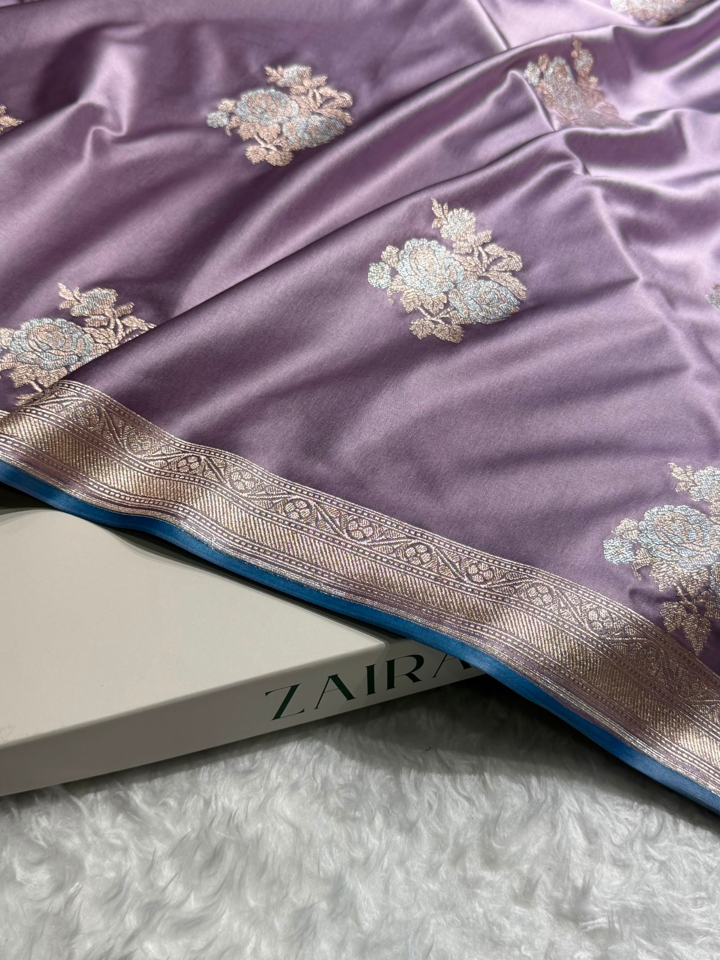Dusty Lavender Sona Rupa Minakari Floral Motif Mashru Silk Saree MCS50