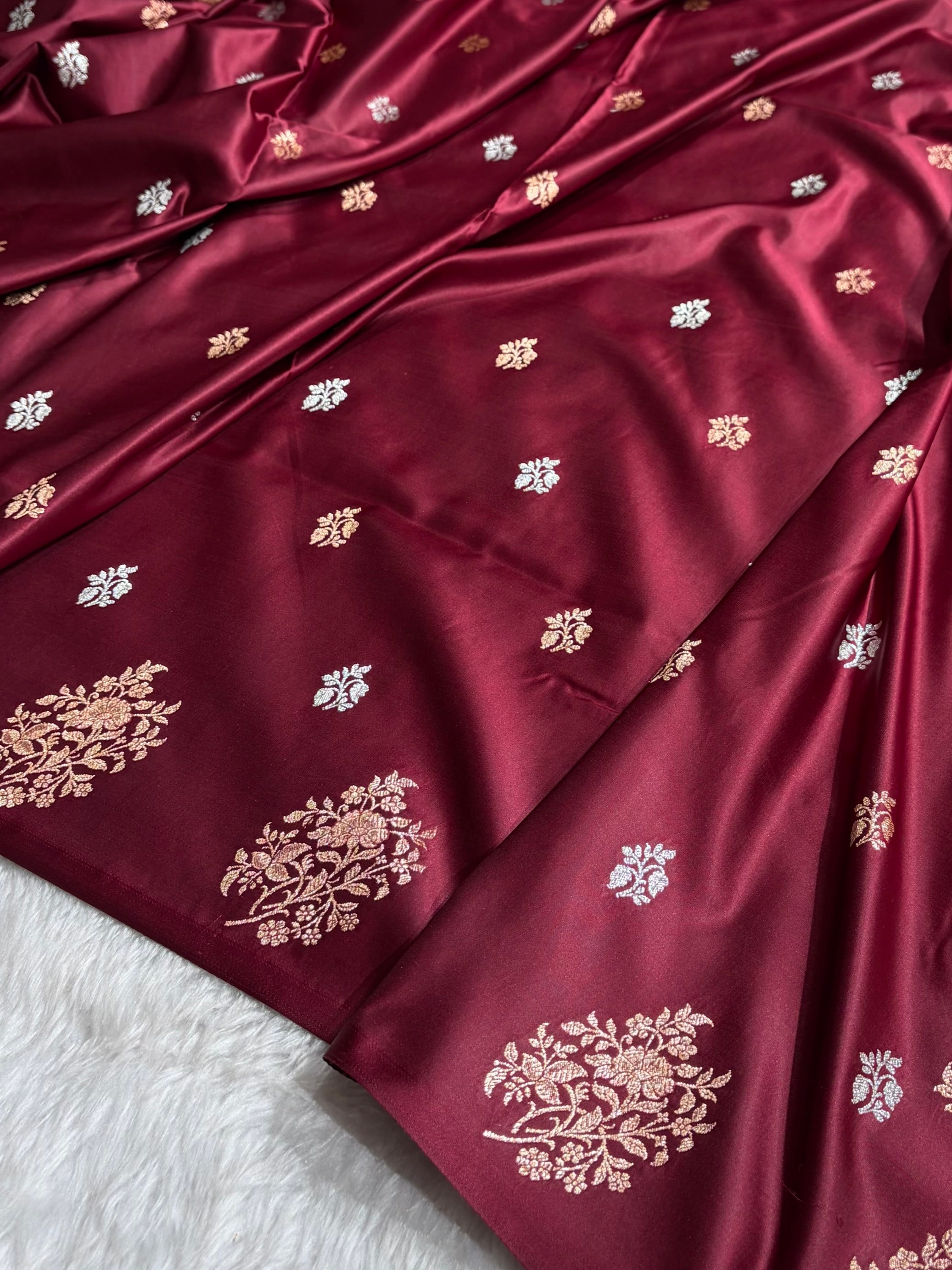 Chocolate Shades Banarasi With Floral Border Mashru Silk Saree MSM-126