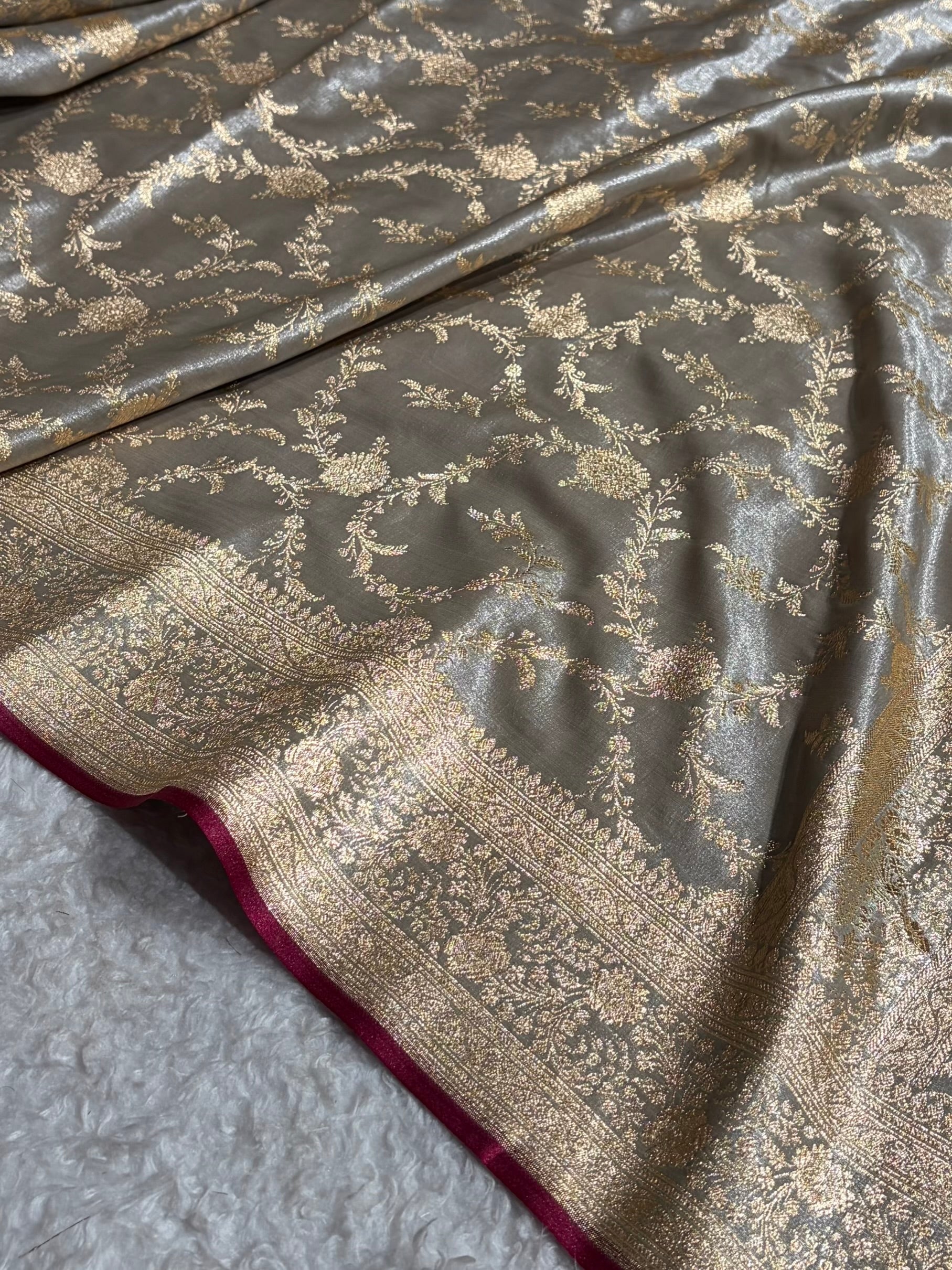 Ultra Light Weight Satin Silk Jaal in Grey Shades SS14