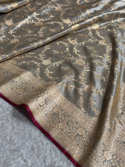 Ultra Light Weight Satin Silk Jaal in Grey Shades SS14