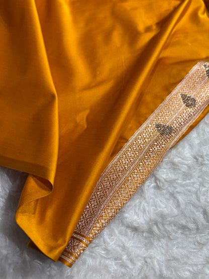 Banarasi Mustard Scallop Mashru Silk with White Stone Swarovski work BMS02