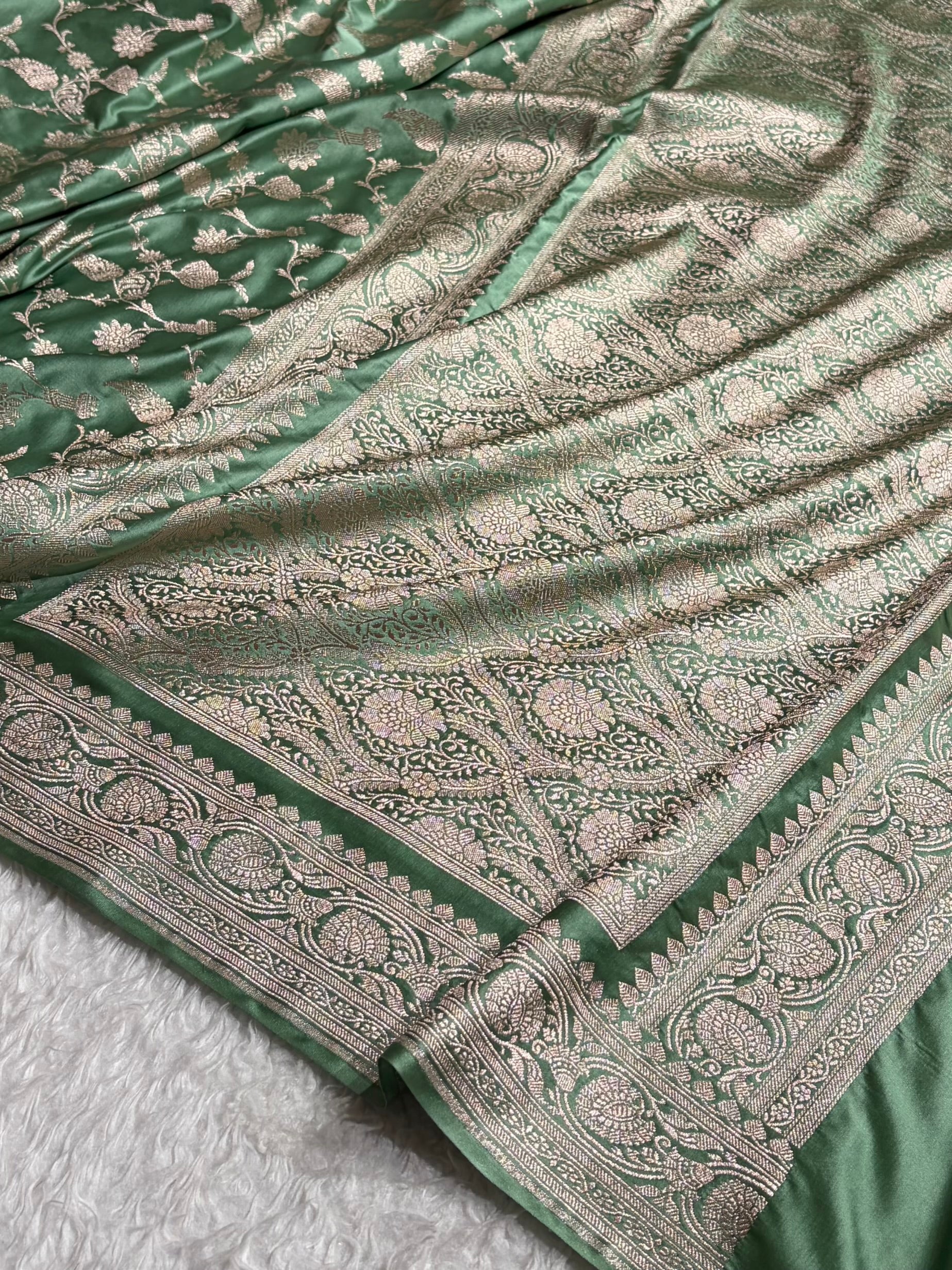 Banarasi Sea Green Shades Jaal Mashru Silk Saree MCS42