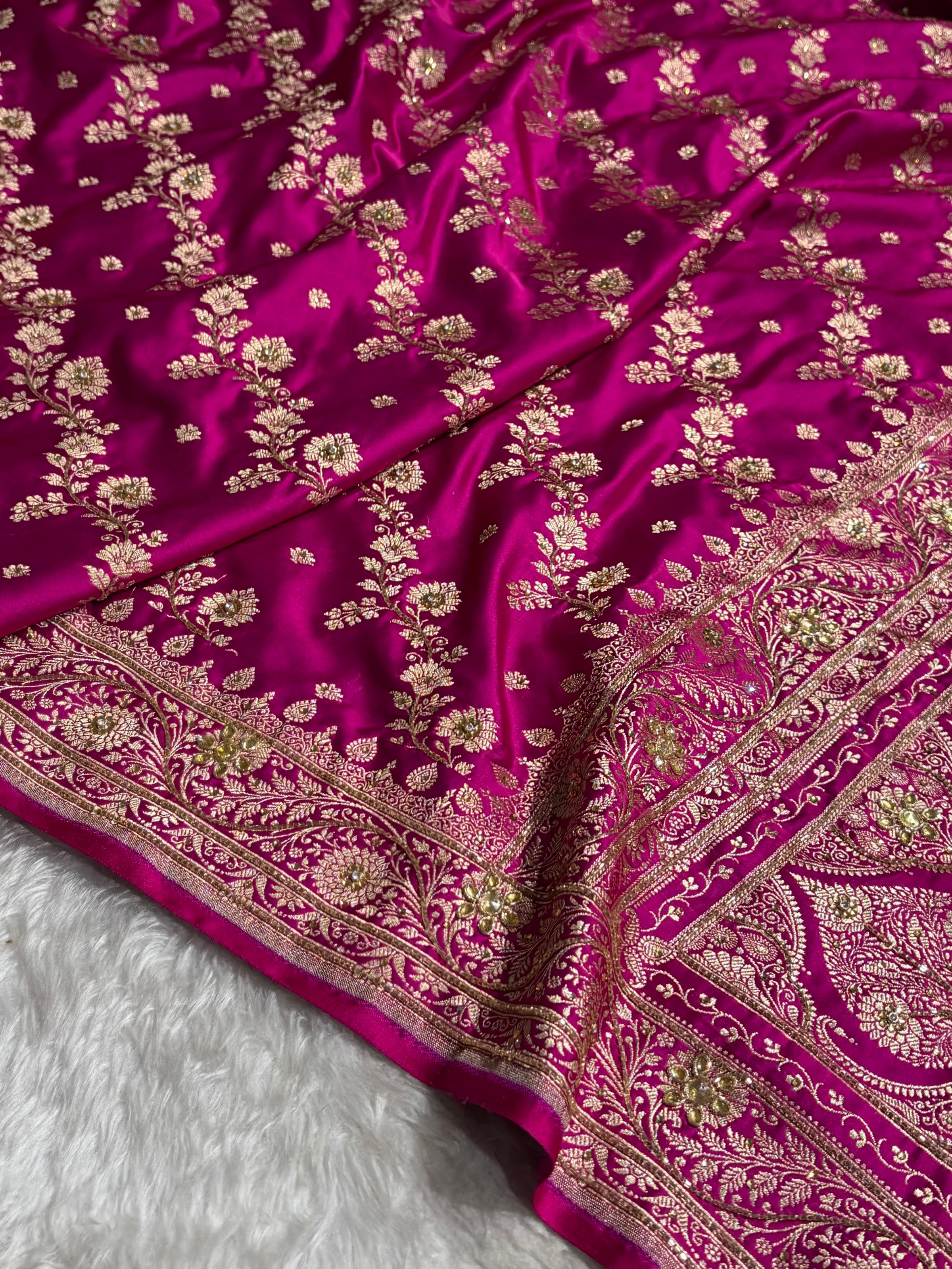 Rani Cross & Booti Banarasi Ari & Zardozi Work Katan Silk Saree BSK24